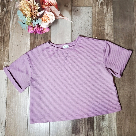 Francesca's Blue Rain Becca Boxy Soft Rib Knit Tee Women's Size Small NWOT - Picture 5 of 16